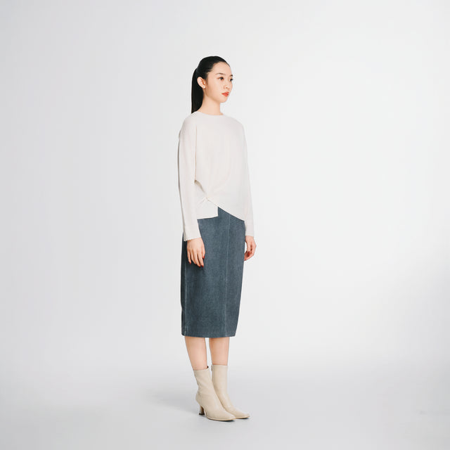 23416-Denim print stretch leather midi skirt