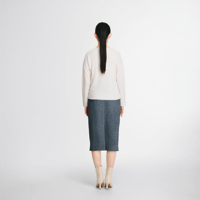 23416-Denim print stretch leather midi skirt