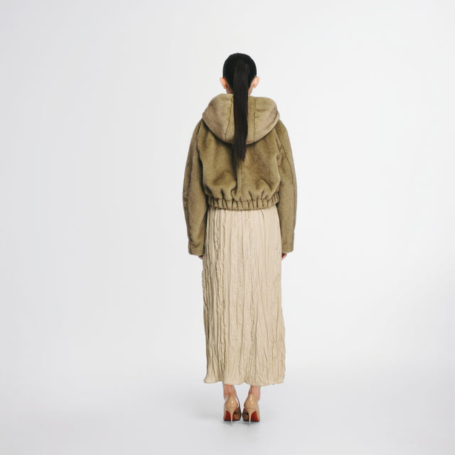 24217GN Faux fur short coat w/hood