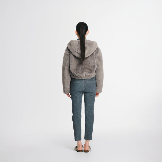 24601 Denim print leather cropped jacket