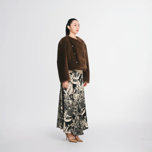 24219BN Double breasted faux fur short coat