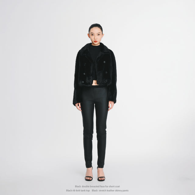 24220BK Double breasted faux fur short coat