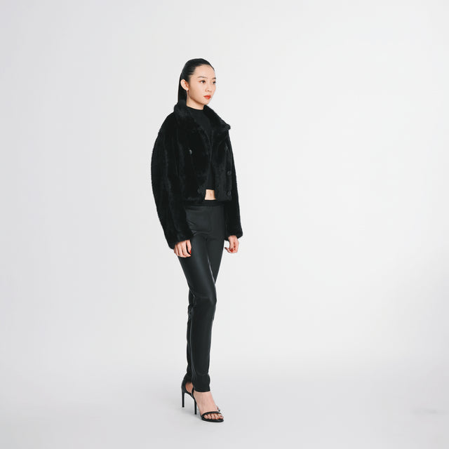 24220BK Double breasted faux fur short coat