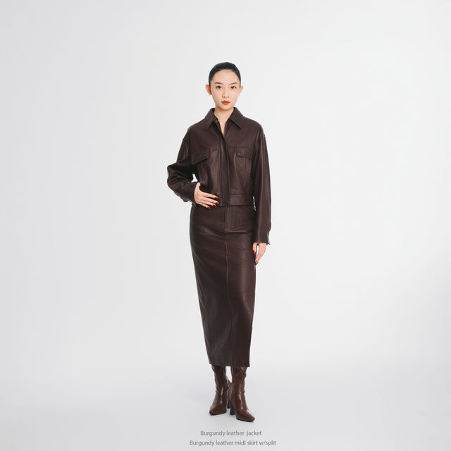 24422 Leather midi skirt w/split