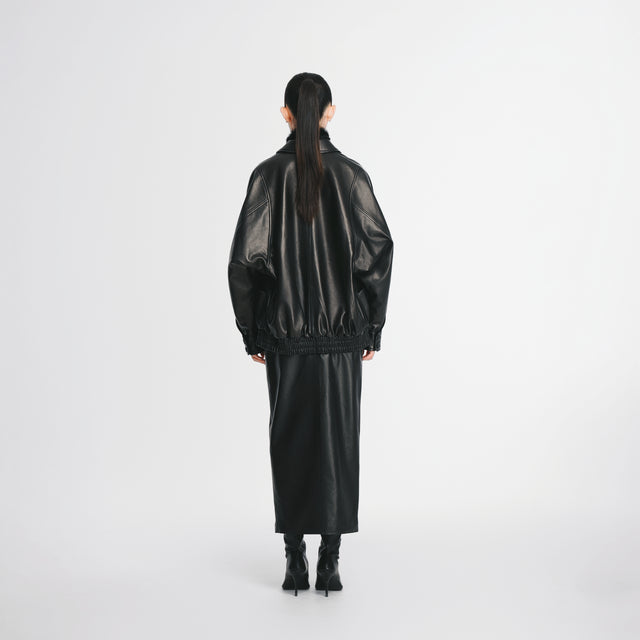 24425 Zip-up leather long skirt