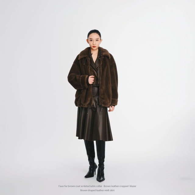24704BN Faux fur zip-up coat w/detachable collar