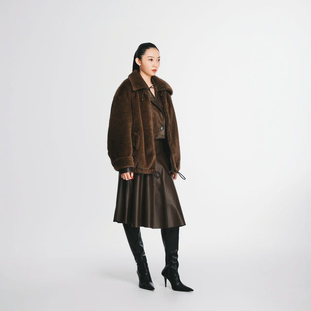 24704BN Faux fur zip-up coat w/detachable collar
