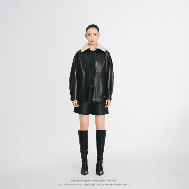 24615 Leather jacket w/detachable shearling collar