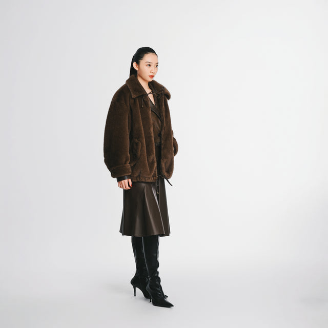 24704BN Faux fur zip-up coat w/detachable collar