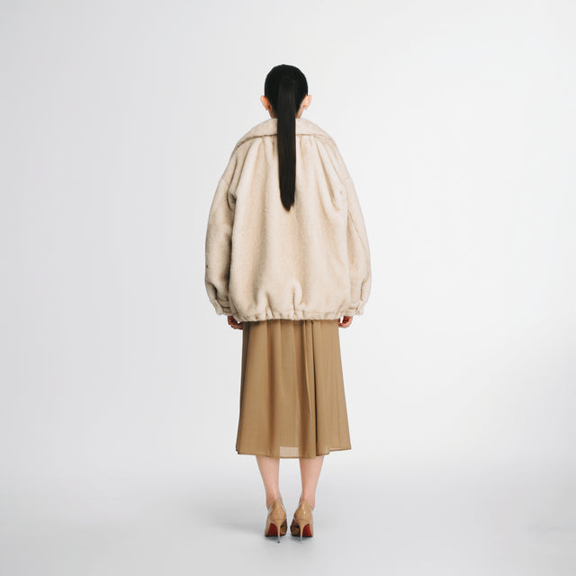 24704WH Faux fur zip-up coat w/detachable collar